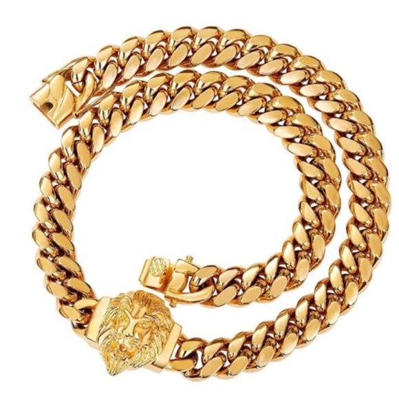 14mm Cuban Link 18k Gold Plated Lion Chain Necklace Length 20” - Picture 2 of 3